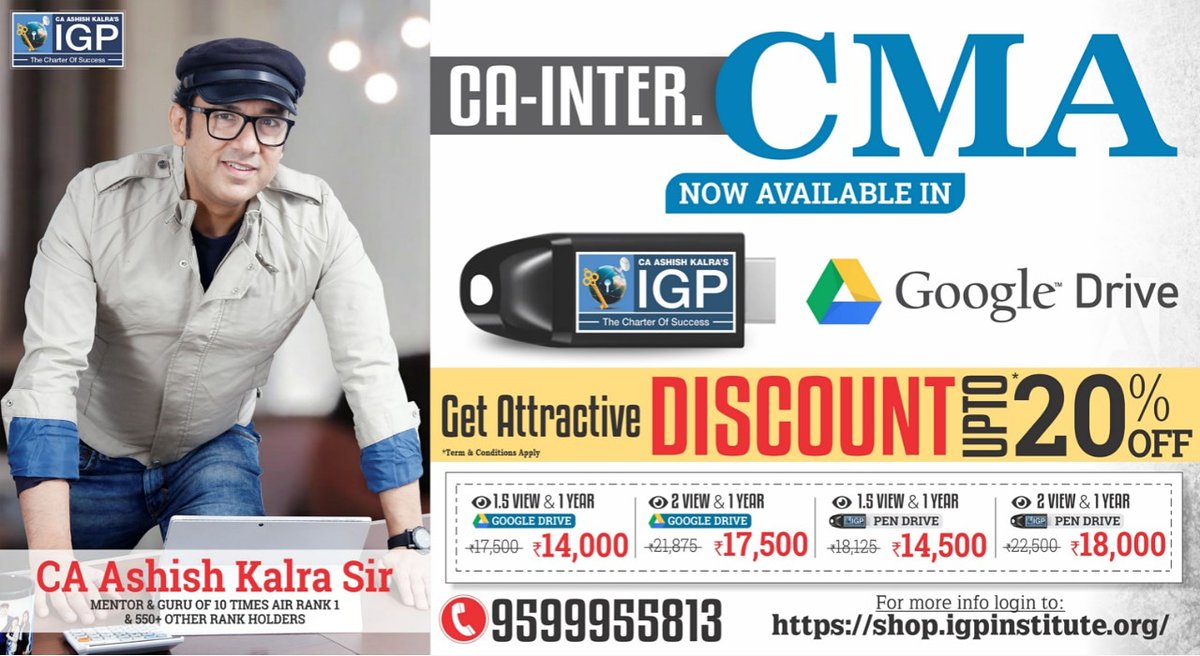 👉 #CA_Inter #CMA (PENDRIVE & Google Drive)
with upto 20% #DISCOUNT 🥳
Get this Offer 👈 #BUY Now 🛒

Call : 9599955813 🤳
Visit : shop.igpinstitute.org

#CAintermediate #Costing #Accounting #CostManagementAccounting #IGPpendrive #CA #CS #CMA #IGP #igpclassesca #CAashishkalra
