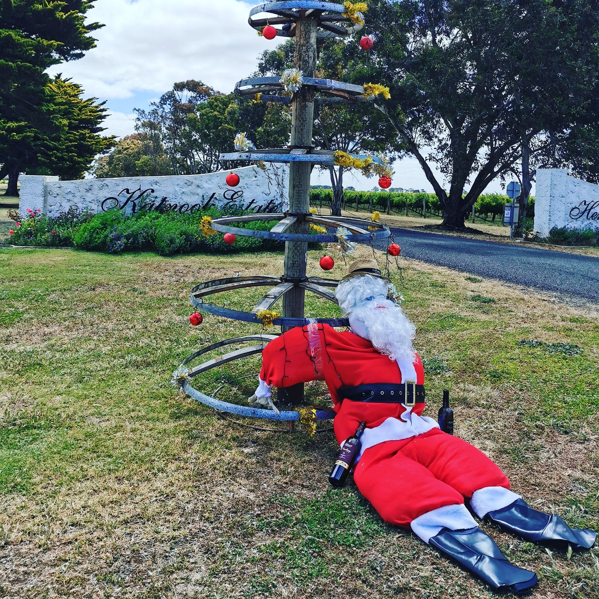 Santa has landed in #Coonawarra and is resting under the barrel hoop tree, before tomorrow night's adventure. #HappyChristmas