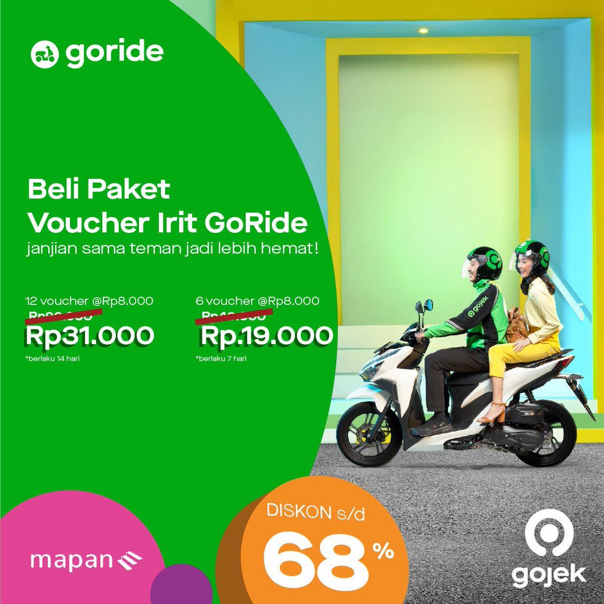 ruswati1984's tweet photo. Ada yang belum pakai voucher Go-Ride nya???? 
Atau ga bisa?? 
#mercubuana 
#yadika https://t.co/M3yi1q5SNK