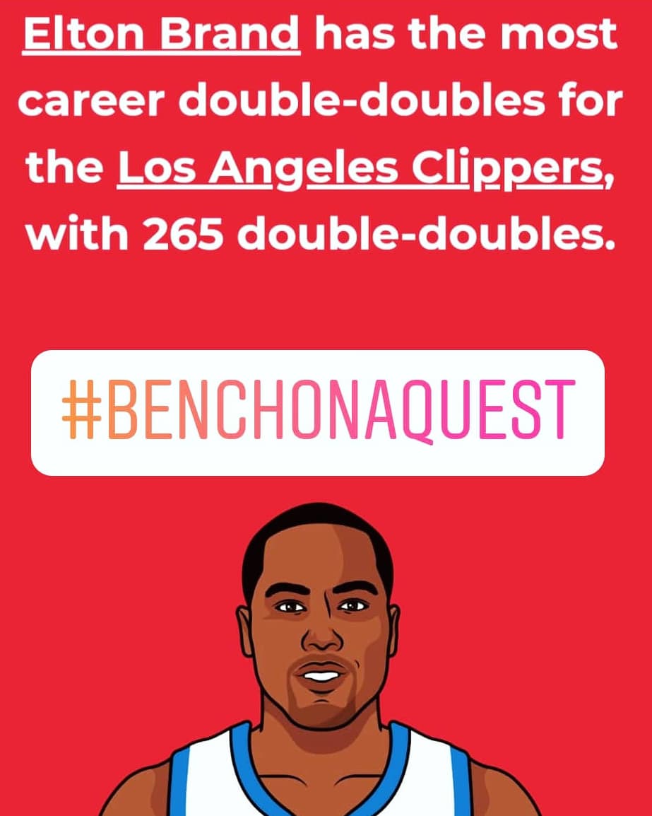 BenchOnaQuest's tweet photo. Who is the Clippers Franchise Leaders in Double-doubles? ❓ A: Elton Brand #BenchOnaQUEST 🏀 #LAClippers ⛵ #ClipperNation ⚓ #ClipCityChipCity #LosAngelesClippers #LA #CLIPSET 🔴 🔵 #ClampCity 🔒 #trivia #ClippersTrivia #WeRepLAC #LAourWay #Clipperholics #SanDiego  #LA클리퍼스 https://t.co/T5glweFXfx