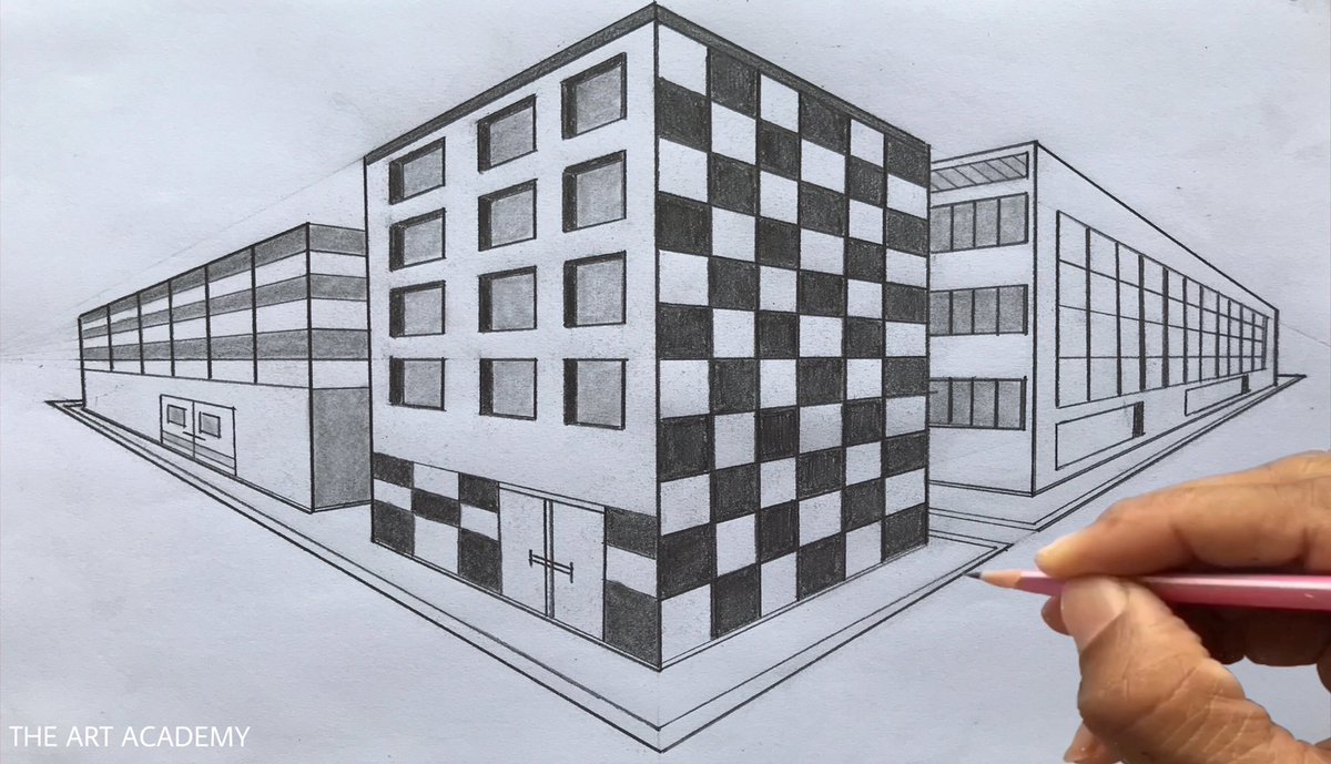 2 point perspective buildings sketch