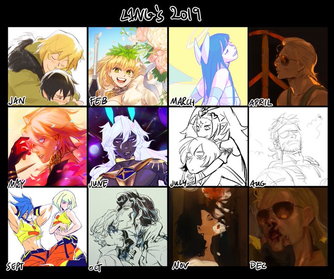 my year summary... not rly any show of progress more like what months did i burn out/have no time to draw AND which months did i have a con that forced me to finish things for prints? LOL 