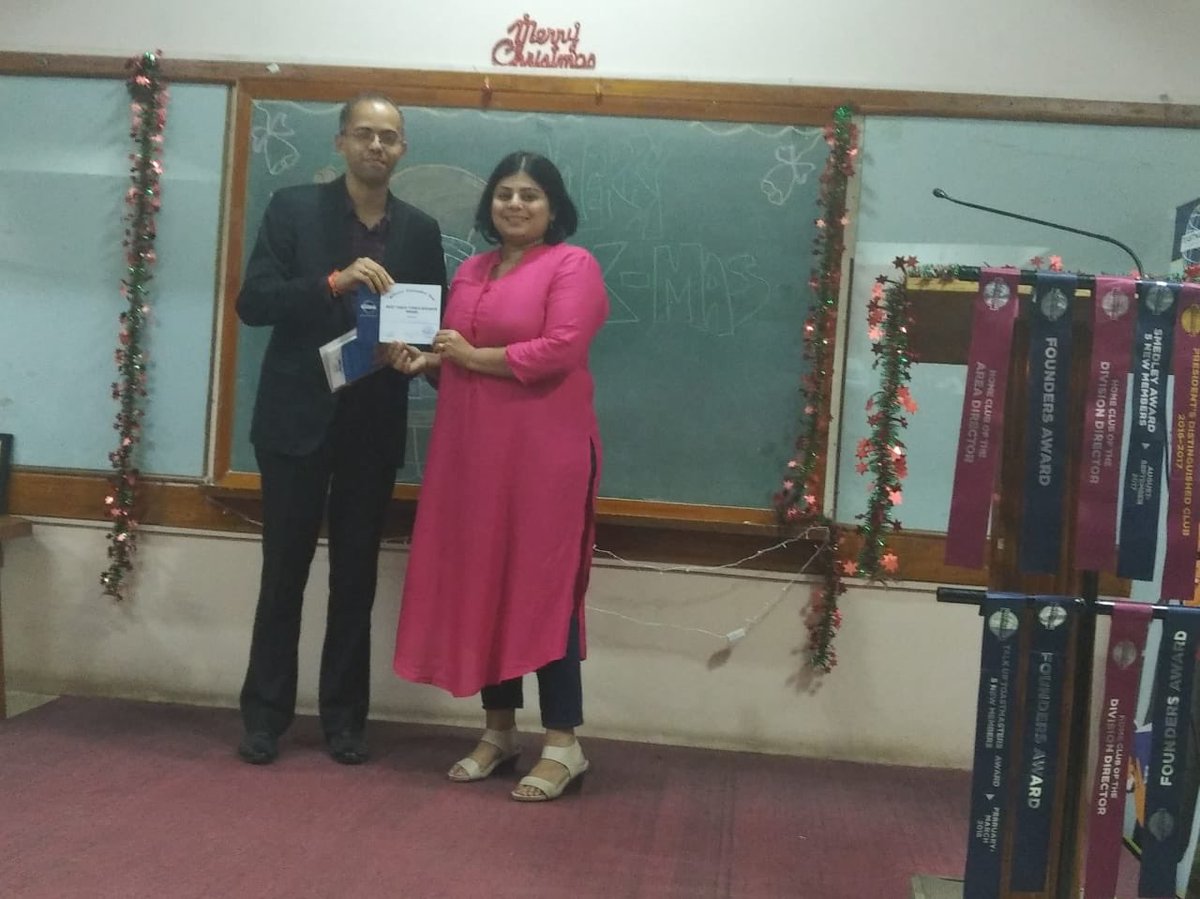 PrWing's tweet photo. Meeting No 1195, our Christmas special meeting had all elements of festivity- fun, food, carol-singing and delectable performances on stage! Congratulations TM Rita Das for delivering landmark CC10 speech!
#bangaloretoastmastersclub #toastmasters #Publicspeaking https://t.co/U0c2dRg6vY