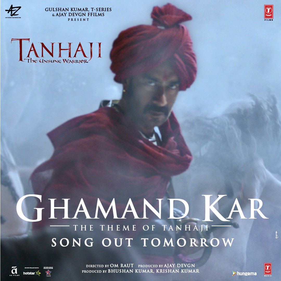 Ajay Devgn (@ajaydevgn) on Twitter photo Taandav sa yuddh kar, yuddh kar bhayankar. The theme of Tanhaji, #GhamandKar, out tomorrow!
#TanhajiTheUnsungWarrior
<a href="/itsKajolD/">Kajol</a> #SaifAliKhan <a href="/omraut/">Om Raut</a> <a href="/SachetParampara/">Sachet-Parampara</a> <a href="/sachet_tandon/">Sachet Tandon</a> @ParamparaThakur <a href="/Acharya1Ganesh/">GANESH ACHARYA</a> <a href="/anilvermawrites/">Anil Varma</a> @itsBhushanKumar <a href="/SharadK7/">Sharad Kelkar</a> <a href="/ADFFilms/">Devgn Films</a> <a href="/TSeries/">T-Series</a> Taandav sa yuddh kar, yuddh kar bhayankar. The theme of Tanhaji, #GhamandKar, out tomorrow!
#TanhajiTheUnsungWarrior
<a href="/itsKajolD/">Kajol</a> #SaifAliKhan <a href="/omraut/">Om Raut</a> <a href="/SachetParampara/">Sachet-Parampara</a> <a href="/sachet_tandon/">Sachet Tandon</a> @ParamparaThakur <a href="/Acharya1Ganesh/">GANESH ACHARYA</a> <a href="/anilvermawrites/">Anil Varma</a> @itsBhushanKumar <a href="/SharadK7/">Sharad Kelkar</a> <a href="/ADFFilms/">Devgn Films</a> <a href="/TSeries/">T-Series</a>