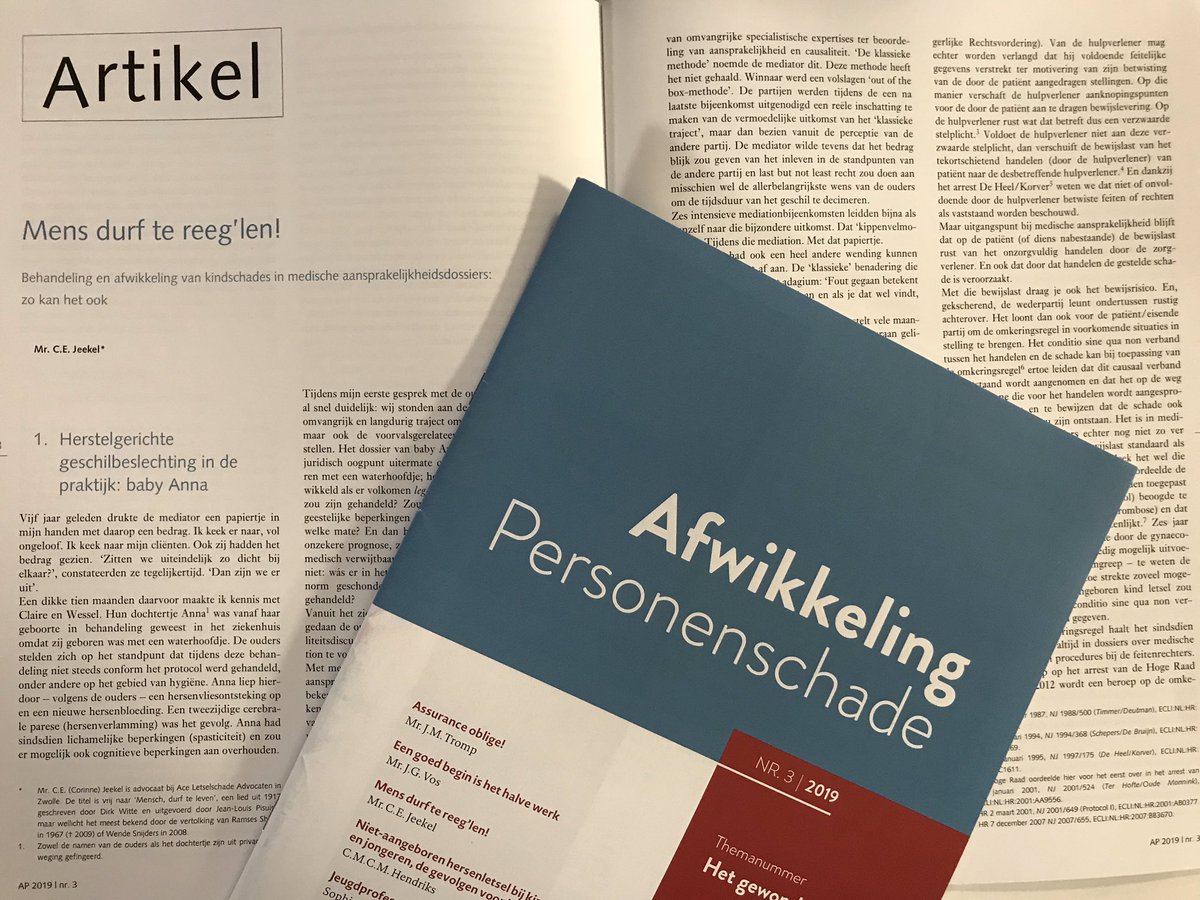 Zojuist verschenen: mijn bijdrage in het tijdschrift “Afwikkeling Personenschade” <a href="/Boomjuridisch/">Boom Juridisch</a>. Ga na een #medisch #incident of #calamiteit zsm met de betrokkenen om de tafel. Zorg daarin wel voor wederzijdse (juridische) equality of arms.