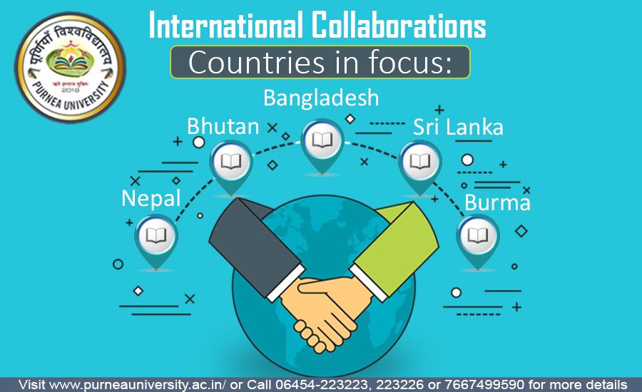 Purneauni's tweet photo. Purnea University International Cell is working to make many collaborative programmes with foreign universities from Nepal, Bangladesh, Bhutan, Sri Lanka and Burma to promote students learning experience. Visit https://t.co/DgCQGYoiLP #degree #collabonation #placement #learning https://t.co/r36Pc7Iurx