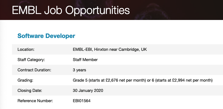 EMBLEBIjobs's tweet image. Closing: Be part of one of the leading large-scale #bioinformatics projects for #genomeannotation. @emblebi are now #hiring a #SoftwareDeveloper to join the @ensembl team. #computersciencejobs #softwaredeveloperjobs #bioinformaticsjobs #perl #sql
embl.de/jobs/searchjob…