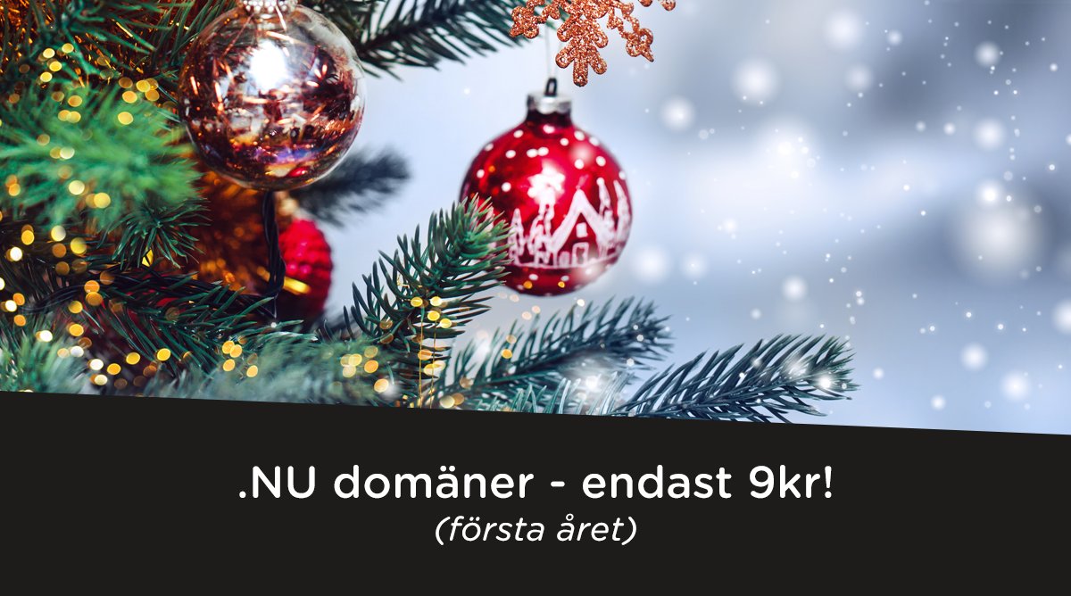 Hemsida24's tweet photo. Denna vecka 23-29 december har vi ett julerbjudande på .NU domäner – endast 9kr (första året) Ange rabattkod: domainNU1912 🎅✨🤶 https://t.co/qqN9zuAcVh (Pris avser år 1, därefter ordinarie pris på 149kr / år) #hemsida24 #erbjudande #domännamn #domän #hemsida https://t.co/tqrwOGtbgB