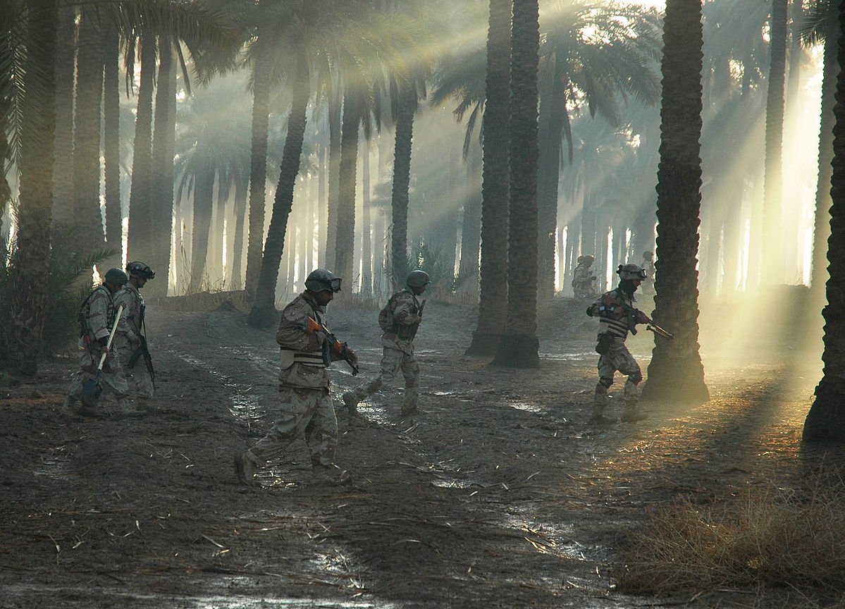 Iraqi troops patrol the Palm Groves of Mahmudiya, Iraq. (2007)Very serene location.