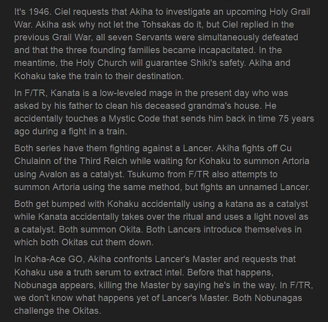 Koha-Ace GO compared to chapter 1 of the Fate/Type Redline remake 