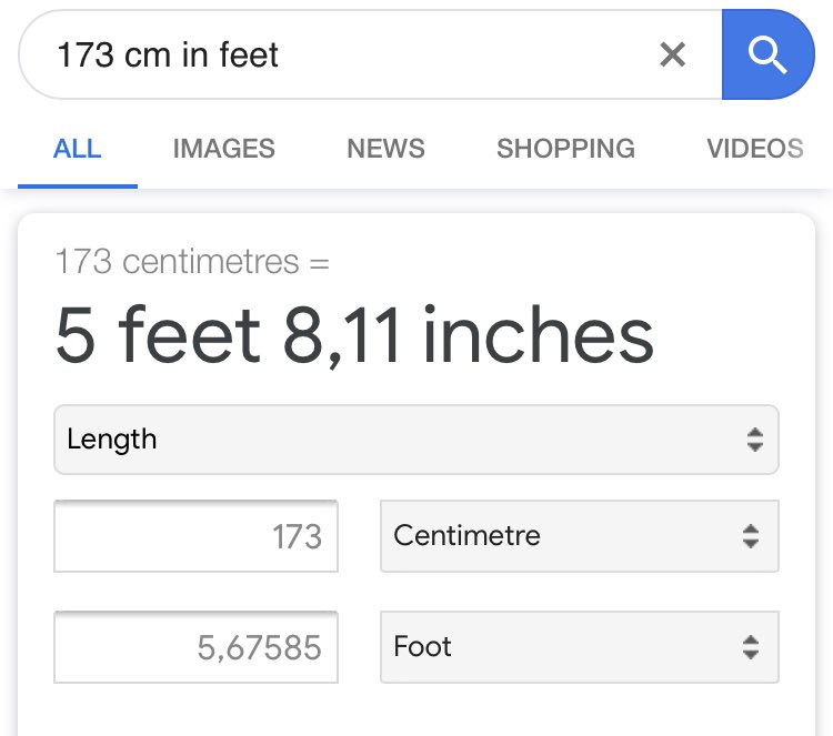 5 feet 8 inches in cm