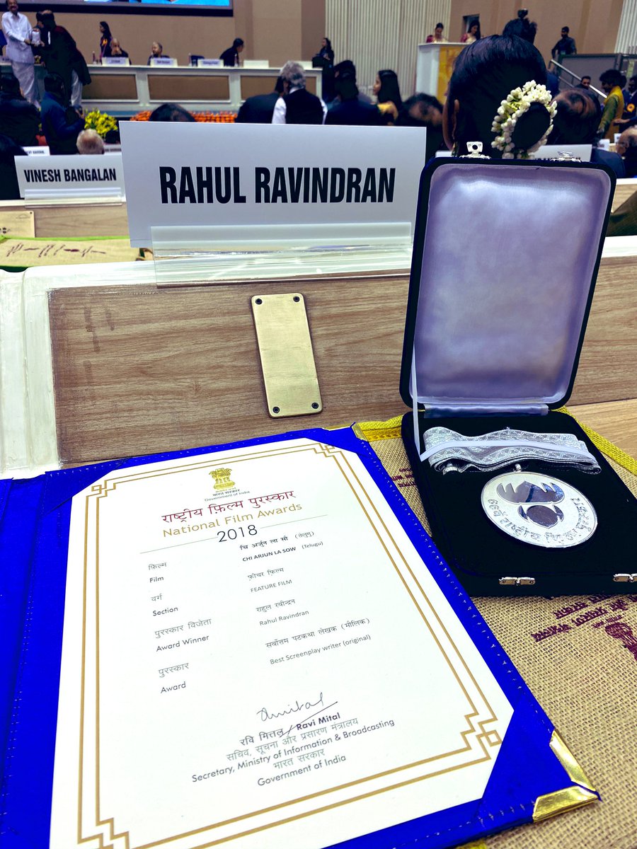 This was so far fetched that I didn’t even dream of it. And it’s come true. Thank you for everything Telugu Cinema❤️❤️ Thank you jury🙏🏽 
This belongs equally to the entire cast and every single technician in every department of the crew. But I’ll keep it ok😜🙏🏽#ChiLaSow ❤️❤️