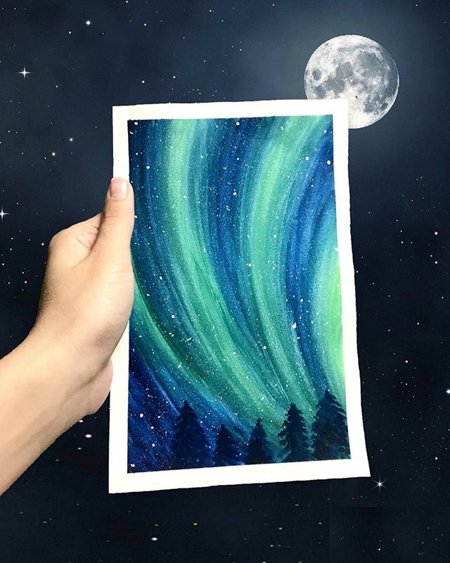 muslimcreatives's tweet photo. #CMWArtMonday from @officiallyisma: Watercolour Aurora 🌌 had fun with this quick little piece! One of my top travel busker list is to catch a glimpse of the absolutely mesmerizing northern lights! . • • • 
Share your latest 🎨 work with us by usin… https://t.co/miUrryCwHm https://t.co/Y8e61l1l4C