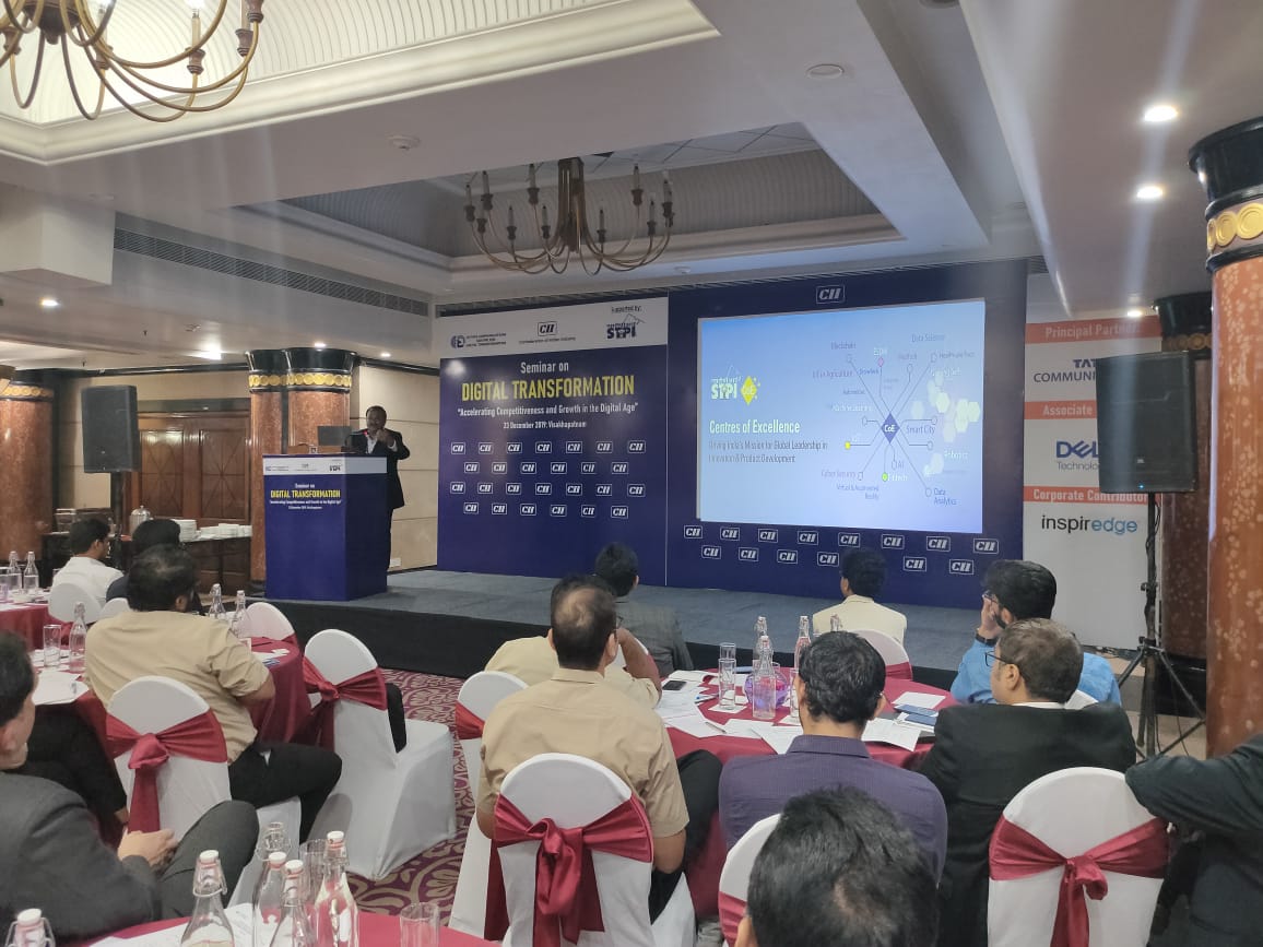 STPIVizag's tweet photo. Address by M.P.Dubey, JD&amp;OIC @stpivizag during SEMINAR ON #DigitalTransformation2019 on "Accelerating #EmpoweringDigitalDreams and Growth in the Digital Age:: #STPICoE" organised by @FollowCII &amp; support @stpivizag @rsprasad @SanjayDhotreMP @GoI_MeitY @SecretaryMEITY @Omkar_Raii https://t.co/S5iiEjYbfR