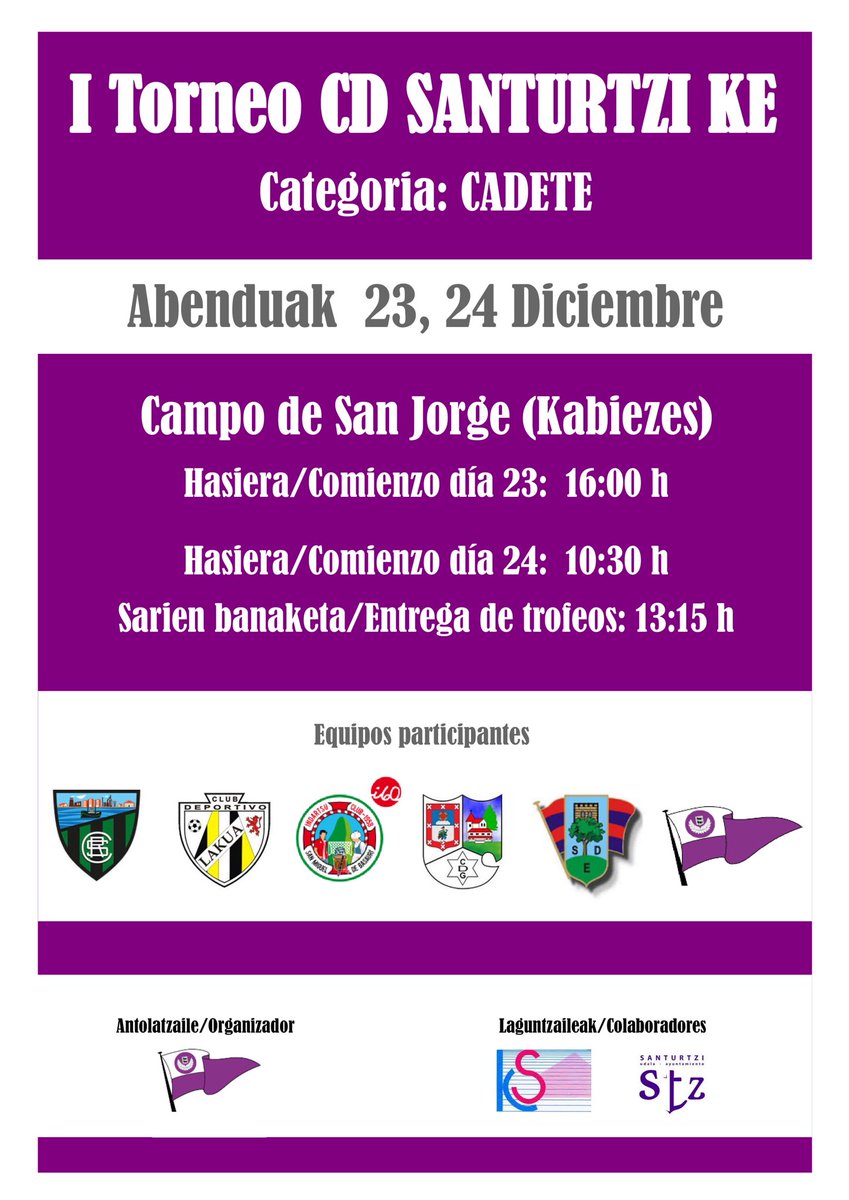 TF_Biz's tweet photo. Torneos para hoy y mañana.
@clubportugalete Cup PreBenjamin (23)
@CDSanturtziKE Cadete (23 y 24)
@indautxu_sd Femenino "Belauste" (23)
@SANPEDROSD1 Torneo Navidad (23) https://t.co/l1rwVCpeZi