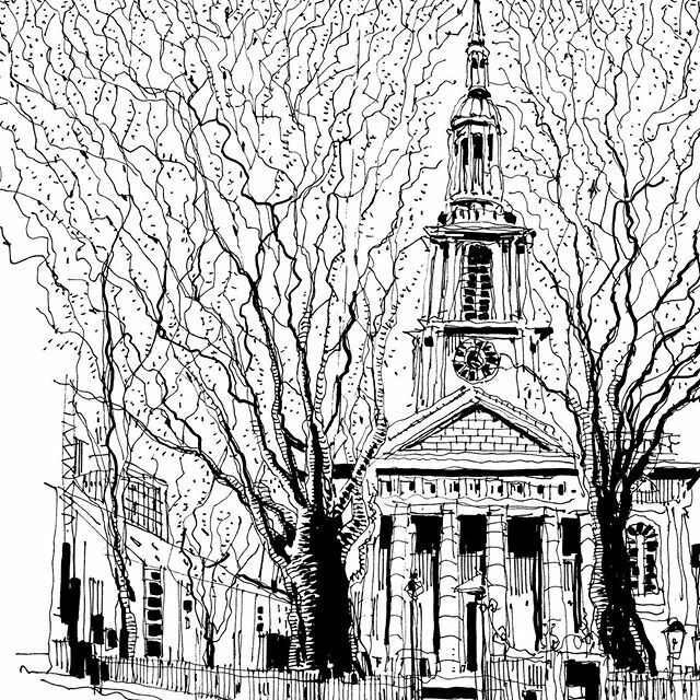 Winter trees, St Leonard’s Church Shoreditch. Line and ink sketch. .
.
.
.
.
.
.

#shoreditchsketcher #sketch #sketchbook #sketching #sketches #sketchers #sketches #sketchdrawing #illustrationsketch #londonsketchbook #london  #architecturesketch #londons… ift.tt/35PCjRP