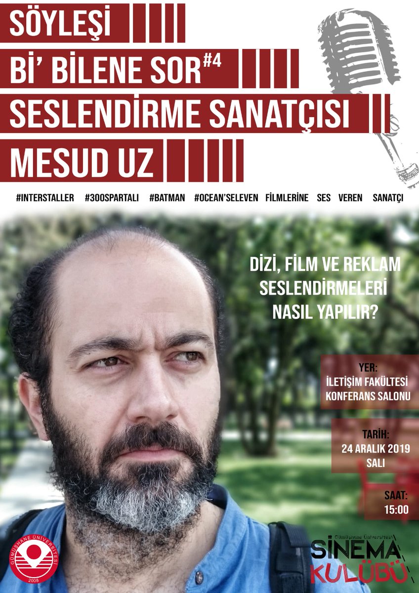 Seslendirme Sanatçısı Mesud Uz Gümüşhane Üniversitesi'nde!

Intersaller, 300 Spartalı ve Batman gibi önemli filmlerin seslendirme sanatçısı, önemli aktörlerin sesi Mesud Uz "Bi' Bilene Sor" etkinlik serisi kapsamında bizlerle olacak. Bu muhteşem söyleşiyi kaçırmayın.