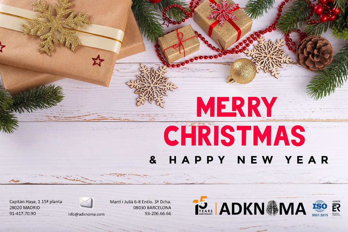 ADKNOMA's tweet photo. Todo el equipo de ADKNOMA queremos desearos felices fiestas y un fantástico 2020

Cerramos nuestro 15º Aniversario y os queremos dar las gracias a todos aquellos que confiáis en nuestro trabajo https://t.co/WxJ1K44jmo