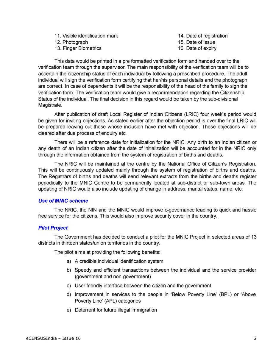 Then the office of the registrar general of India framed rules on how this will be done, the idea of bio-metrics to be collected was formulated as early as 2003. So  #Aadhaar was not the first time private sector use of id or biometrics was thought of. They wanted 16 parameters