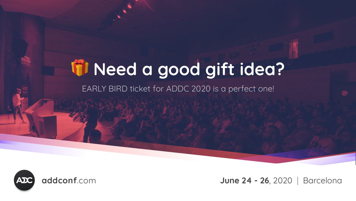 addconf's tweet image. We have a perfect gift idea for you! 🤗Give it to someone you value or gift it to yourself. 

🎁Early Bird ADDC 2020 tickets:  addconf.com/2020/tickets/

#addconf #developers #designers #ux #ui #perfectgift #Conference #Barcelona #iOS #Android