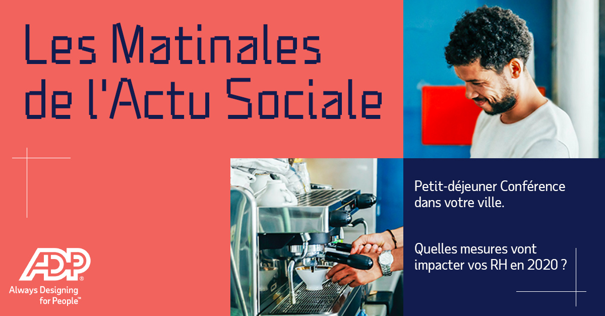 ADP_FR's tweet photo. 📍 8 villes, 8 dates pour nos Matinales de l’Actu Sociale 2020 ! Rendez-vous du 14 janvier au 12 mars dans votre ville pour tout comprendre des évolutions légales #RH.
Pour vous inscrire 📎 https://t.co/N5jK3pib8k https://t.co/tOWdPmeRdu