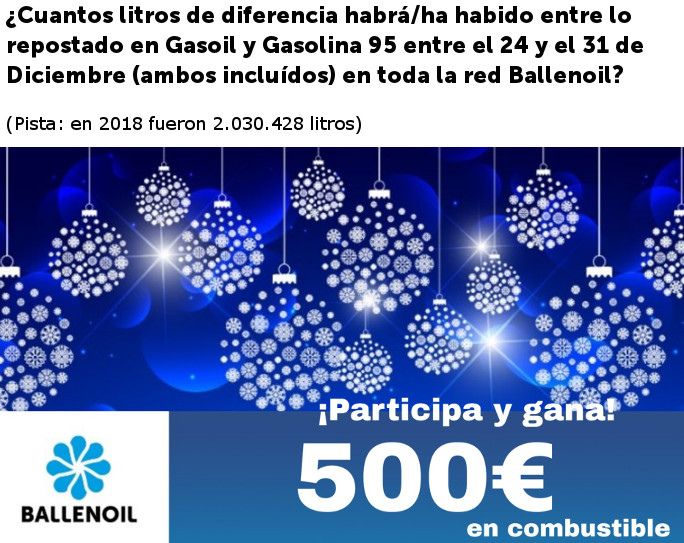 ballenoil's tweet photo. Super #Concurso @ballenoil  #FindeAño #500€ en combustible.¡Recorre kms sin gastarte nada!Tienes tiempo hasta el 8.1.2020 , ¿te llevarás este #regalazo de #Reyes? Responde y https://t.co/4kQg13vShq eres quien más se acerca sin pasarse será tuyo.Bases: https://t.co/BMlvdyxj0K https://t.co/jBdJUWQzNj