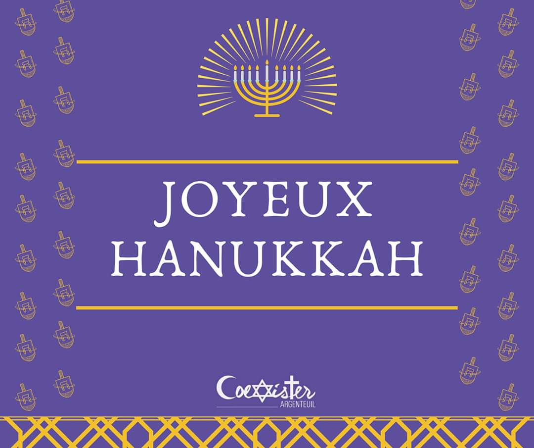 CxtArgenteuil's tweet photo. Nous souhaitons un joyeux Hanukkah à tous nos amis juifs. 🤗

🕎Fête des lumières commémorant la libération du Temple de Jérusalem en -164 (miracle de la lampe à huile).

#fête #religion #coexisterargenteuil #coexisterfrance #Hanukkah  #fêtedeslumiéres https://t.co/6u1mgfpMN4