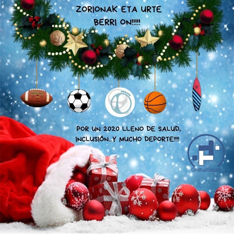 GaituzSport's tweet photo. Desde #GaituzSport os deseamos una Feliz Navidad 🎄 y un año 2020 lleno de Salud, Inclusión 🚶‍♀️👨‍🦼Y mucho #deporte!!!! 🏀⚽️⛷🤾‍♂️🏄‍♀️🏈🥎🏑⛸
👍 Zorionak eta Urte Berri On!! ...Y a disfrutar!! 😉 
#UrteBerriOn #FelizNavidad2019  #salud #inclusión #deporte #beactive https://t.co/2lsrgbhswK