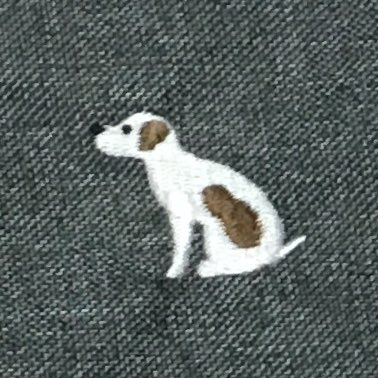中島タンタル お待ちかねの無印良品さんの刺繍 かわいいよかわいいよ この犬の刺繍 うちのホームランバー 犬 さんにそっくり 特注じゃなくて刺繍リストに元々あったんですよ