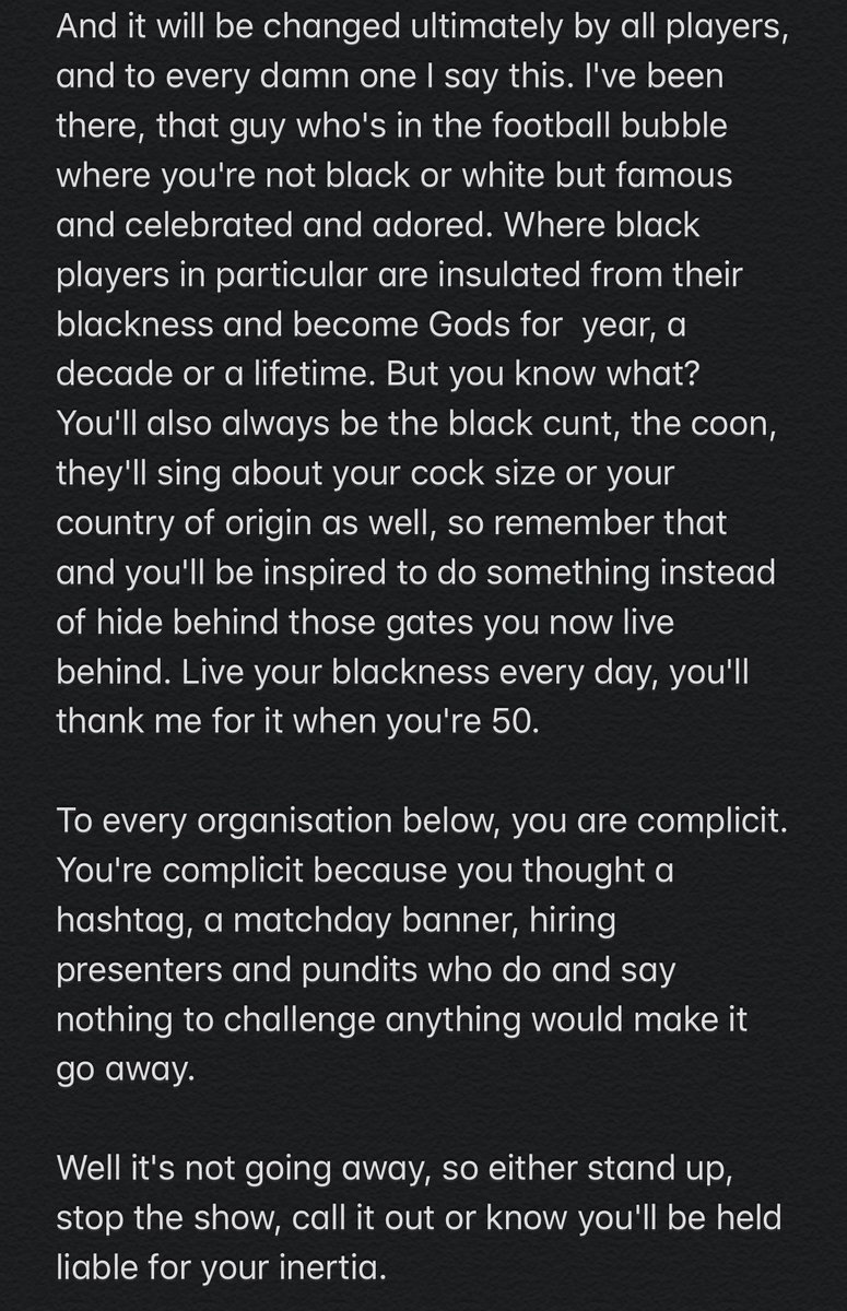 StanCollymore's tweet photo. An open letter to @premierleague @FA  @EFL @SkySports @ITVSport @BBCSport @btsport 

And every fan of English football.

And every player in English football. Particularly every black player. https://t.co/qtkkuYJFQc