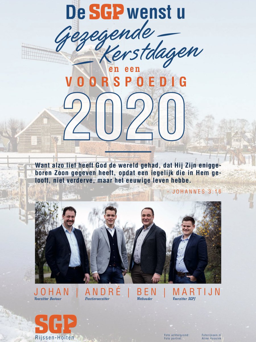 SGPRH's tweet photo. Het bestuur, de raadsleden, onze wethouder en @SGPJ_Rijssen wensen u gezegende Kerstdagen en een voorspoedig 2020! https://t.co/VkbaATPfBp