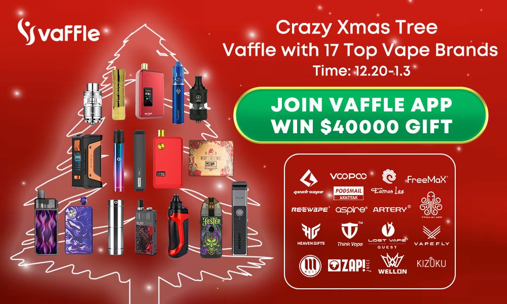 Wellon teams up with vaffle app to giveaway 200+ free vape devices.
Join now: vaffle.com/dl/Youtube/wel…

🎁 What to expect
200+ devices sponsored by 17 brands
Team PK and special prizes for top 10 teams
All in vaffle, an exclusive community for global vapers!! 
#vafflecrazyxmastree