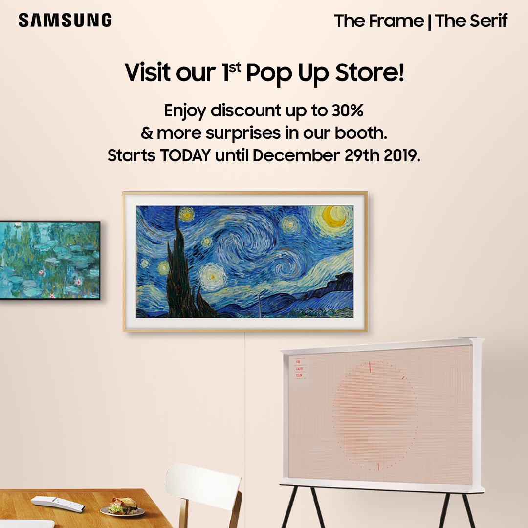 Today is the day to get 30% discount from Samsung #TheFrame TV | #TheSerif TV at Pondok Indah Mall 2, Ground Floor.
#TimeToChange your watching experience and find your special discount code here spr.ly/TheFrameTheSer…