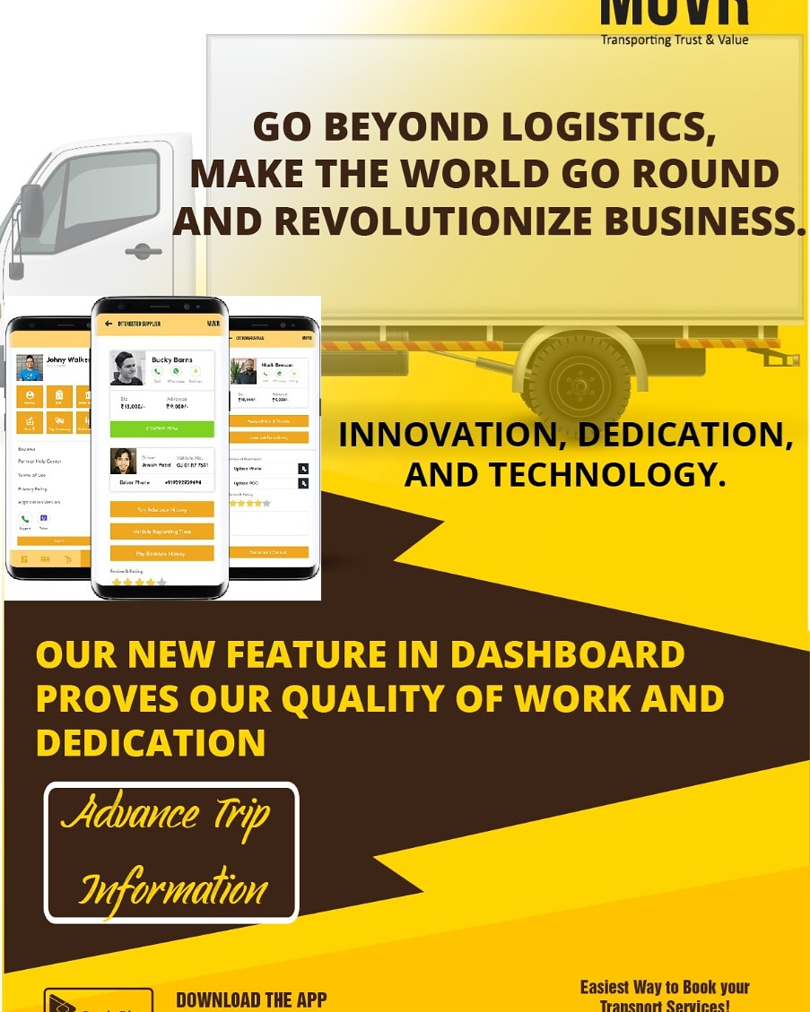 Innovation, Dedication, Technology.
Our new feature in Dashboard proves our quality of work & dedication!!
To know more click on the link
youtu.be/KrJDN9VkfAw
#advancetrip #information #truckbusiness #logistics #ahmedabadlogistics #gujarat #muvr
