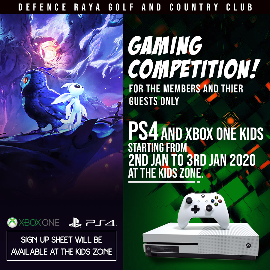 defence_raya's tweet photo. X Box one and PS4 Kids Gaming COMPETITION!
Starting from 2nd Jan to 3rd Jan 2020 at the Kids Zone. Sign-up sheet will be available at the Kids Zone.
#Xbox #PS4 #Gaming #COMPETITION #kids #golfandcountryclub #5starfacilities #stateoftheart #drgcc #membership #amazing #DHA #Lahore https://t.co/F7Tk4tC0Wy
