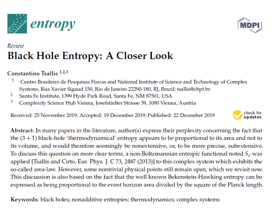 Entropy_MDPI's tweet photo. #mdpientropy Black Hole Entropy: A Closer Look https://t.co/YCp2D3UpQF
#blackholes
#nonadditive entropies
#thermodynamics
#complexsystems https://t.co/9Mm3QsXLzu