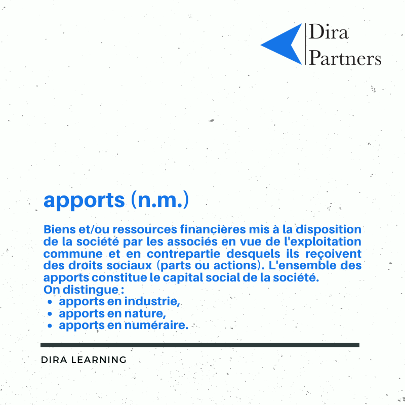 DiraPartners's tweet photo. #DiraLearning #DiraPartners #CreationdEntreprise | Les apports en capital sont des biens (ex. : somme d'argent, fonds de commerce, immeuble, etc.) que les associés mettent à la disposition de la société en vue d'une exploitation commune. https://t.co/n2gcb1DpCV