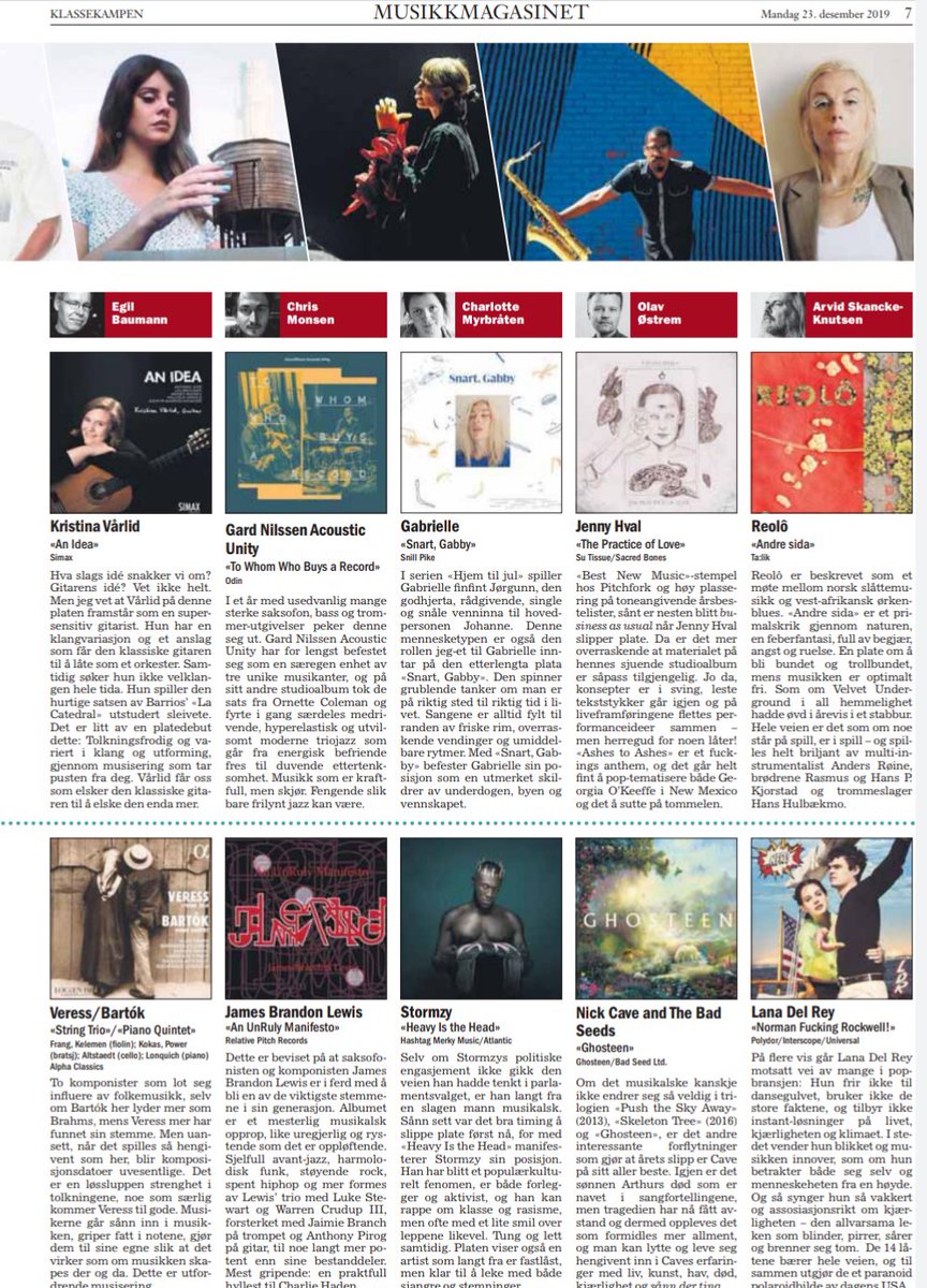 Klassekampen Musikk (@musikkmagasinet) on Twitter photo Albumåret 2019 oppsummert i dagens avis, med bl.a <a href="/GardNilssen/">Gard Nilssen</a>, <a href="/jennyhval/">coke rant</a>, <a href="/HonDerGabrielle/">Gabrielle</a>, @eropstad, <a href="/KristinaVaarlid/">Kristina O. Vårlid</a> og @BendikGiske. Albumåret 2019 oppsummert i dagens avis, med bl.a <a href="/GardNilssen/">Gard Nilssen</a>, <a href="/jennyhval/">coke rant</a>, <a href="/HonDerGabrielle/">Gabrielle</a>, @eropstad, <a href="/KristinaVaarlid/">Kristina O. Vårlid</a> og @BendikGiske.