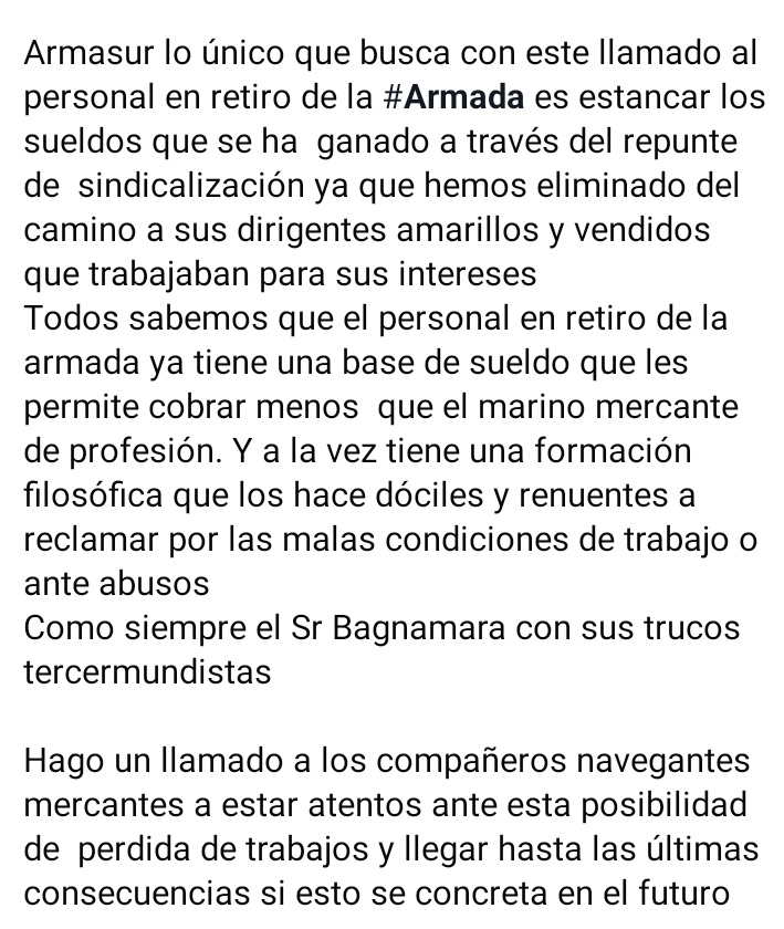 CampuAraya's tweet photo. #Armasur lo único que busca con este llamado al personal en retiro de la #Armada es estancar los sueldos que se ha  ganado a través del repunte de  sindicalización ya que hemos eliminado del camino a sus dirigentes amarillos #HolaChileTeInforma #BuenLunes
https://t.co/fQ8vffjEmW https://t.co/ciS7pyYSyL