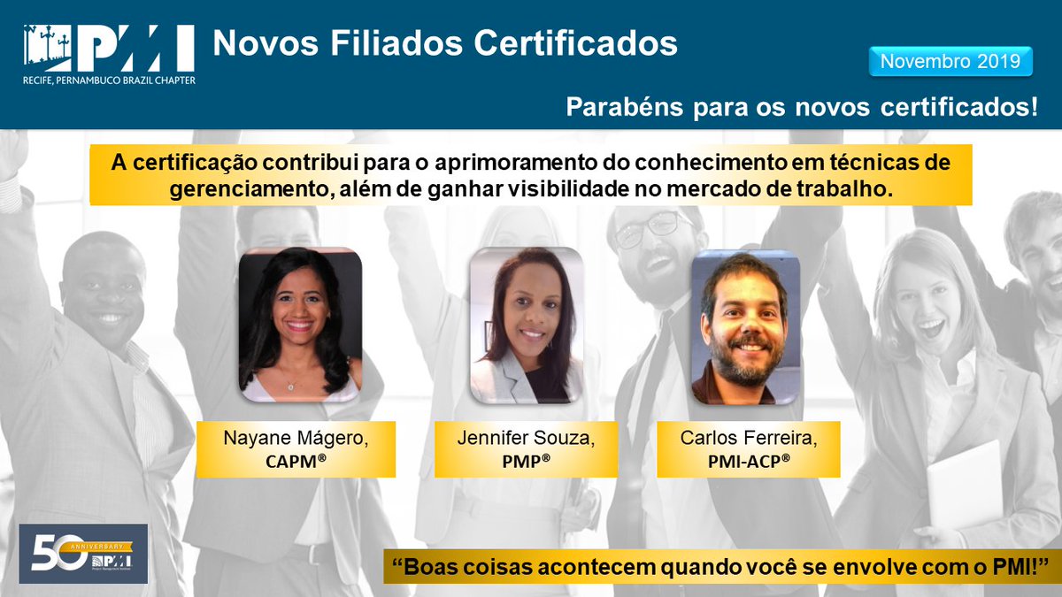 PMI_PE's tweet photo. O PMI-PE parabeniza aos novos filiados certificados em novembro de 2019!
"Boas coisas acontecem quando você se envolve com o PMI!"
#reconhecimento #filiado #pmipe #pmp #pmi-acp #capm #gestãodeprojetos https://t.co/6uMIKPsAnd