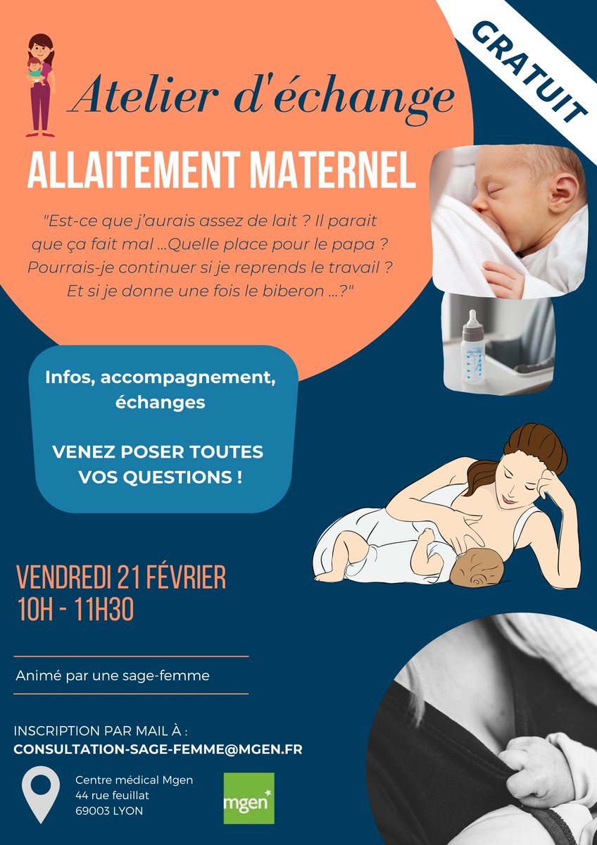 🤱 Les sages-femmes du Centre Mgen de Lyon proposent en 2020, 2 ateliers d'information relatifs à l'allaitement maternel. 
Futures et jeunes parents sont invités à s'inscrire gratuitement via olive.mgen.fr/action/view/56…