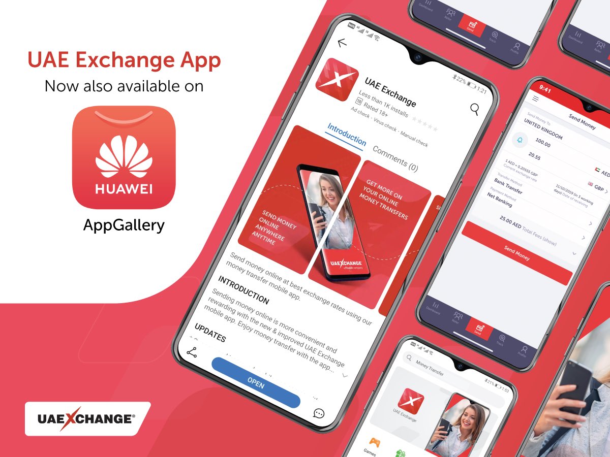 Have a <a href="/Huawei/">Huawei</a> phone? Then sending money just got easier!
UAE Exchange mobile app is now available on Huawei AppGallery.

Download the app (bit.ly/2tL7b7T) and experience a convenient and seamless way to send money anywhere anytime at the best exchange rates.