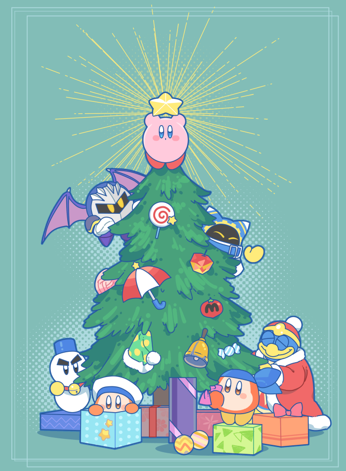 kirby ,meta knight christmas tree wings hat christmas christmas ornaments candy mask  illustration images