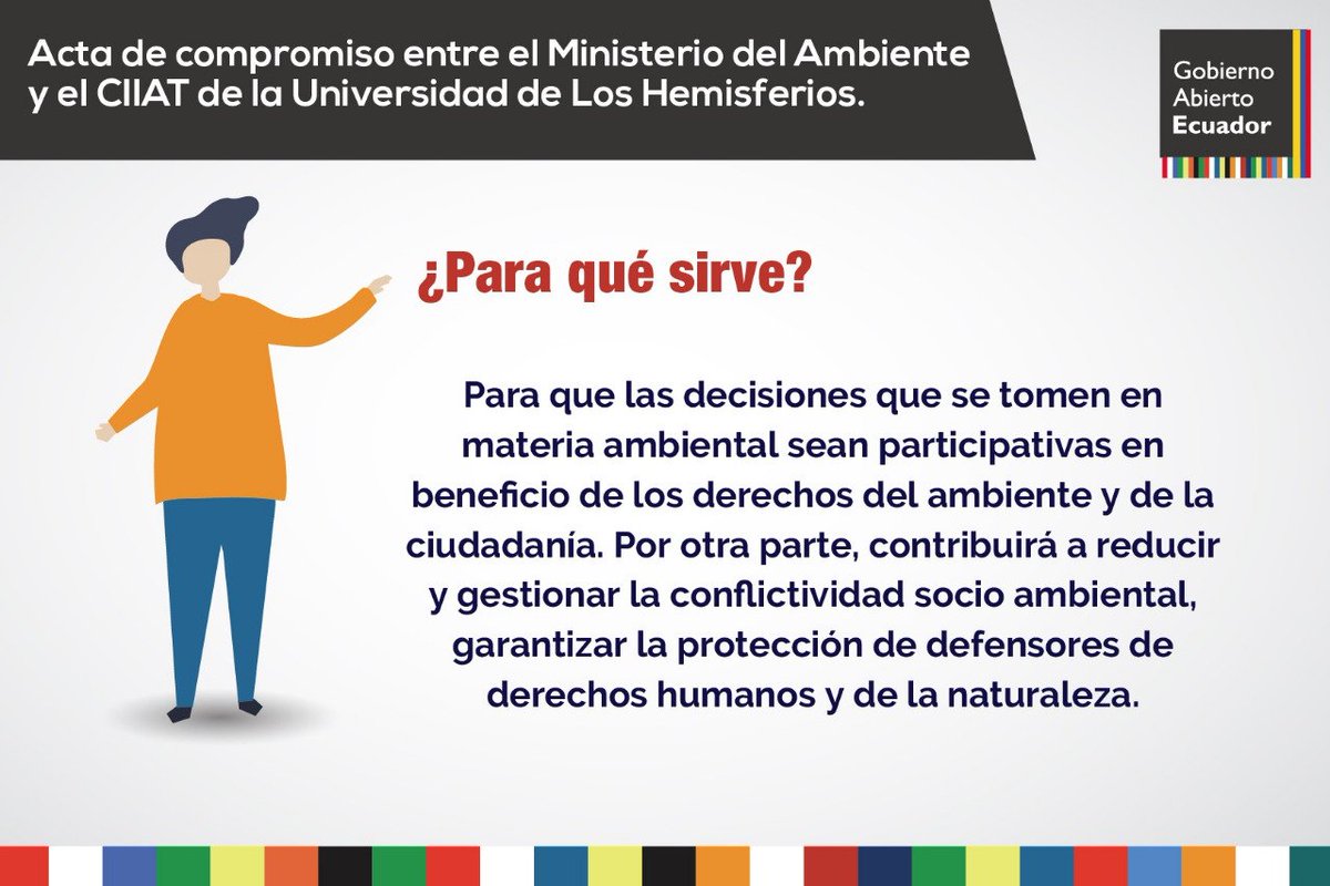 A continuación se firma el acta de compromiso entre <a href="/Ambiente_Ec/">ambiente_ec</a> y <a href="/uhemisferios/">Universidad Hemisferios</a>, denominada: Implementación de los derechos de participación y acceso a la información ambiental (Escazú).