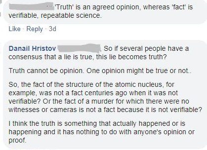 Hristov_D's tweet photo. Truth cannot be opinion.
Current #FB #conversation 🤠

#mondaythoughts #MondayVibes #MorningLive #Goodtimes #GoodVibes #goodmorningbritain #MondayMotivaton #thoughts #writerslife #Writer #conversacionesesenciales #talkers #talk #socialmedia #social #FacebookLive #FacebookPage #ff https://t.co/hrsfAMyB10