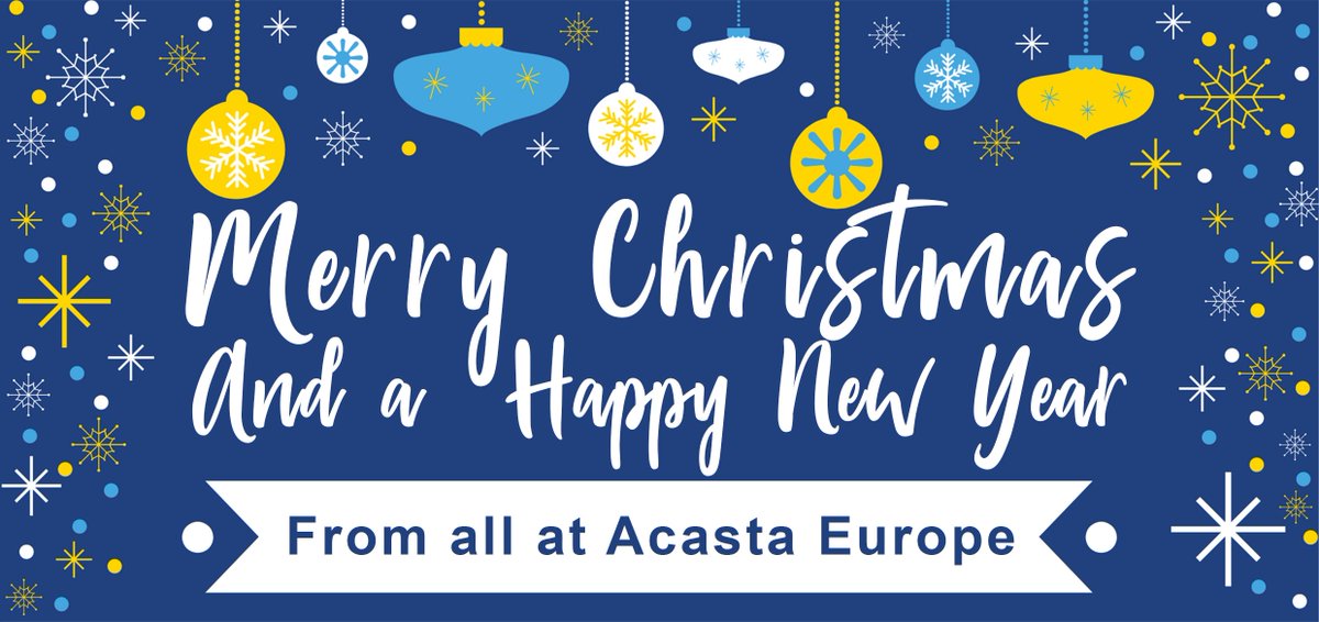 AcastaEurope's tweet photo. Merry Christmas Everyone and a Happy New Year! From all of us at Acasta.

A reminder about opening times:
24th Dec - 1pm close
25th-26th - Closed
27th - 30th - Open
31st - 1pm Close
1st - Closed
2nd Jan - Re-open as usual

Email: info@acastaeurope.co.uk
Call: 0800 668 1350 https://t.co/ASEYxH8mzT
