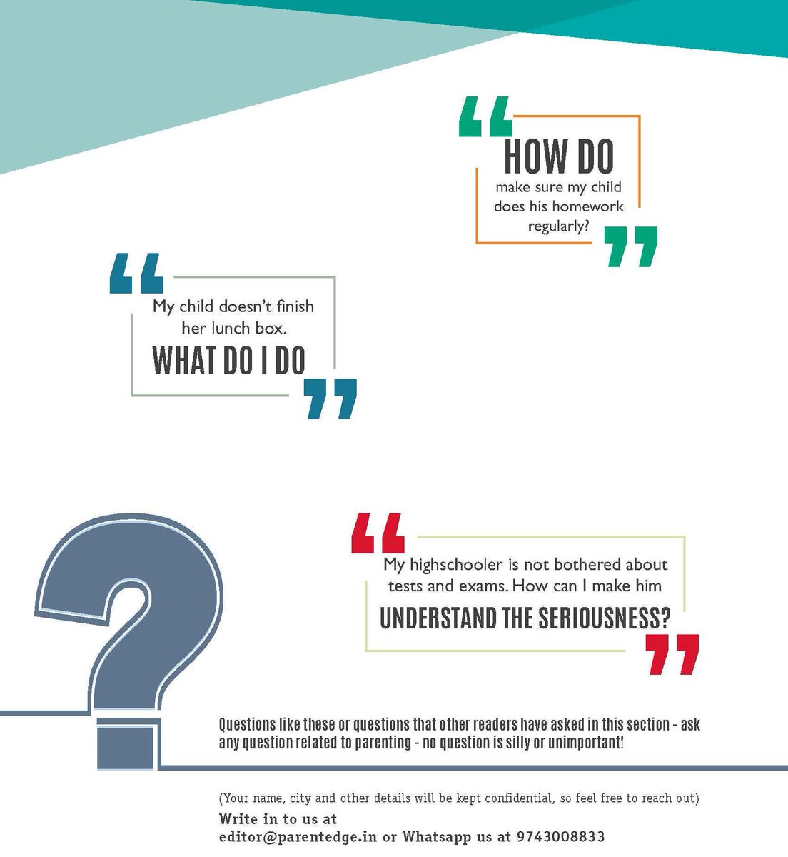 ParentEdge's tweet photo. Ask any question related day to day doubts or problems in parenting - no question is silly or unimportant!
#AskanExpert #ParentingQuestion #ParentingQuery #Parenting #ParentEdge #Query #IndianParentingMagazine #IndianMagazine #ParentingMagazine #Children https://t.co/0p17I6bUgd