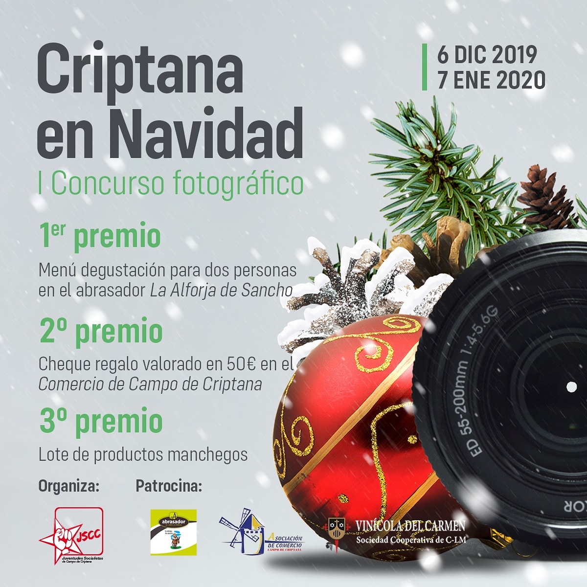 jscriptana's tweet photo. 👋🏼🌬️ Oye, que ahora que ya se ha ido #Elsa ya no tienes excusa para no salir a la calle con tu cámara!
Nosotros te recordamos lo que puedes ganar participando con hasta tres propuestas. Enséñanos con que ojos ves a nuestro pueblo! 😉📸
#CriptanaEnNavidad #LaJuventudDeCriptana https://t.co/Rsccv7noHc