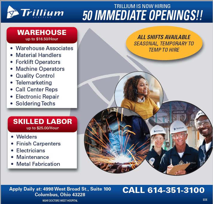 EmploymentGuide's tweet image. 50 IMMEDIATE OPENINGS!!

Warehouse up to $16.50/Hour
Skilled Labor up to $25.00/Hour

All Shifts Available-Seasonal, Temporary to Temp to hire

Click to apply:  ow.ly/ZQsH50xpgml
or
Apply Daily at: 4998 West Broad St., Suite 100
Columbus, Ohio 43228

#Jobs #Columbus