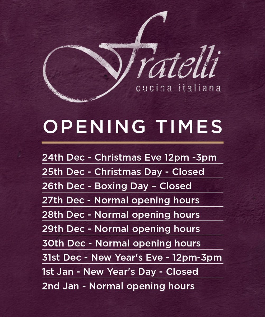 Thank you all for your continued support this year.  We all hope you have a fantastic Christmas &amp; prosperous New Year.  The Fratelli team #fratelli #ampthill #woburn #italianfood #christmas #buonnatale